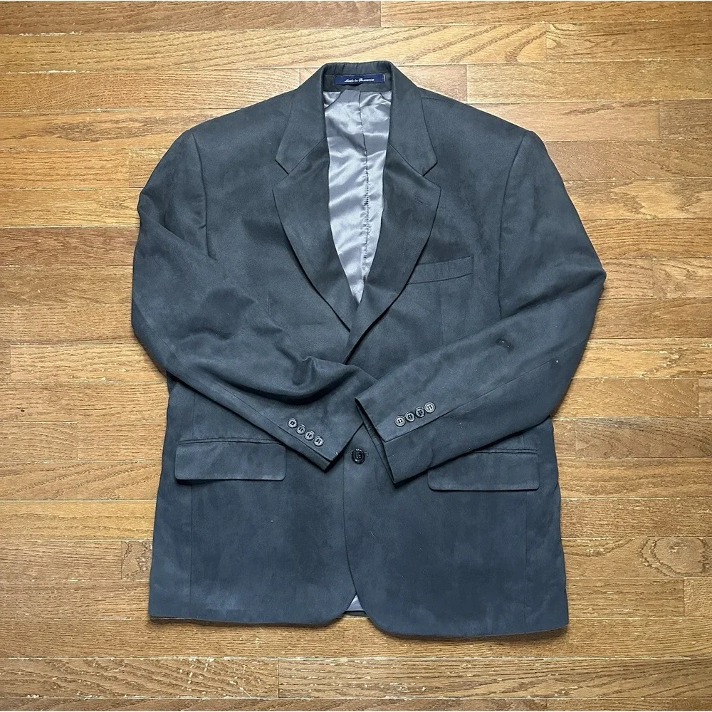 Chaps Ralph Lauren Blazer Mens 42S Grey Faux Suede Sport Jacket‎ Microfiber